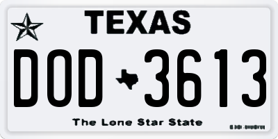 TX license plate DOD3613
