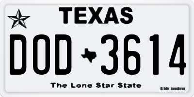 TX license plate DOD3614