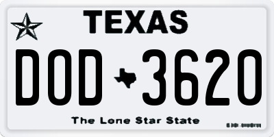 TX license plate DOD3620