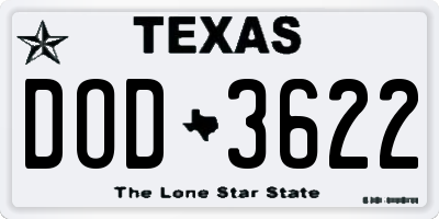 TX license plate DOD3622