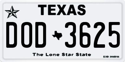 TX license plate DOD3625