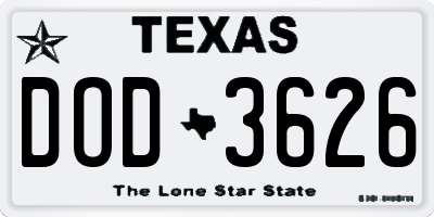 TX license plate DOD3626