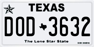 TX license plate DOD3632