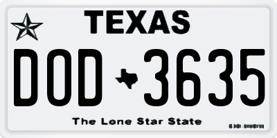TX license plate DOD3635