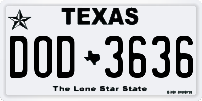 TX license plate DOD3636