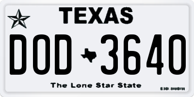 TX license plate DOD3640