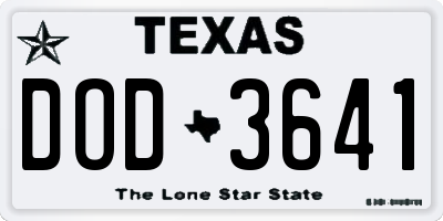 TX license plate DOD3641