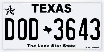 TX license plate DOD3643