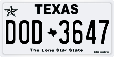 TX license plate DOD3647