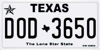 TX license plate DOD3650
