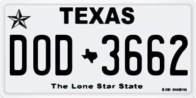 TX license plate DOD3662