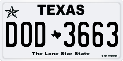 TX license plate DOD3663