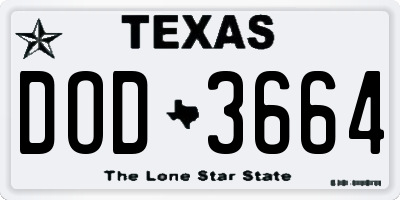 TX license plate DOD3664