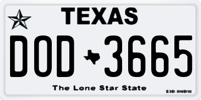 TX license plate DOD3665