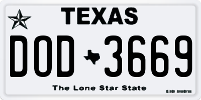 TX license plate DOD3669