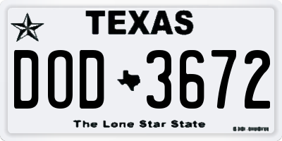 TX license plate DOD3672