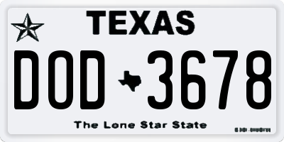 TX license plate DOD3678