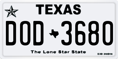 TX license plate DOD3680