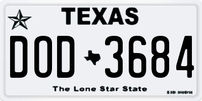TX license plate DOD3684