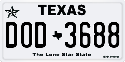 TX license plate DOD3688