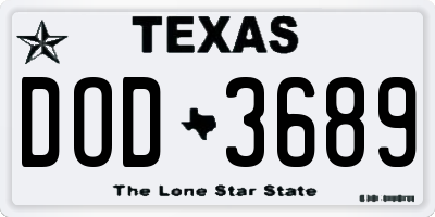 TX license plate DOD3689
