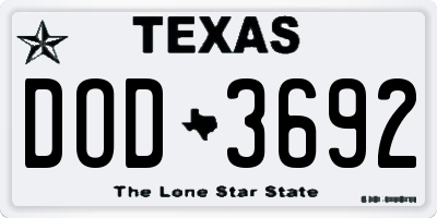 TX license plate DOD3692