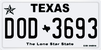 TX license plate DOD3693