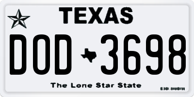 TX license plate DOD3698