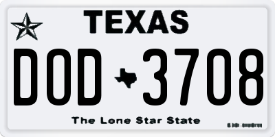 TX license plate DOD3708