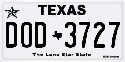 TX license plate DOD3727