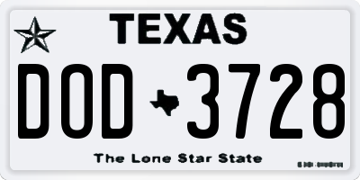 TX license plate DOD3728
