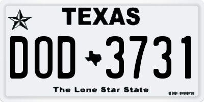 TX license plate DOD3731