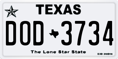 TX license plate DOD3734