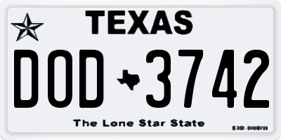 TX license plate DOD3742