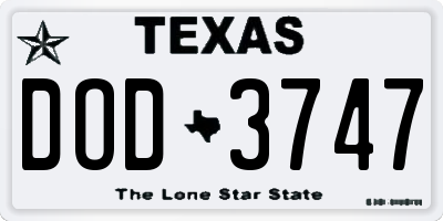 TX license plate DOD3747