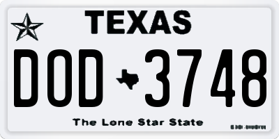 TX license plate DOD3748