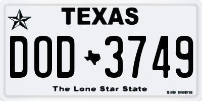 TX license plate DOD3749