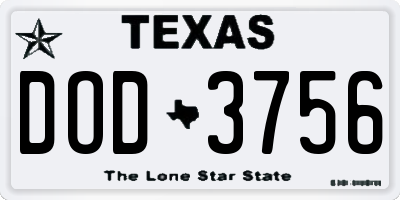 TX license plate DOD3756