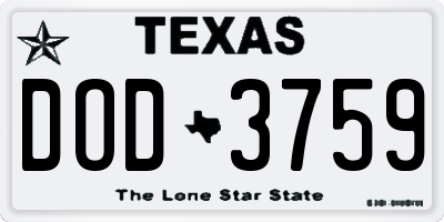 TX license plate DOD3759