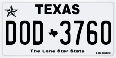 TX license plate DOD3760