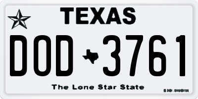 TX license plate DOD3761