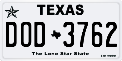 TX license plate DOD3762