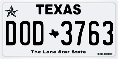 TX license plate DOD3763