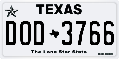 TX license plate DOD3766