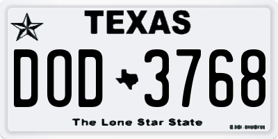 TX license plate DOD3768