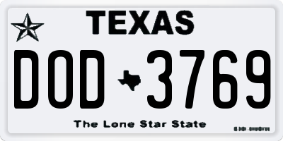 TX license plate DOD3769