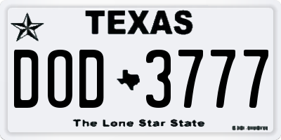 TX license plate DOD3777