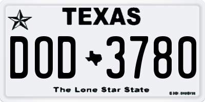 TX license plate DOD3780