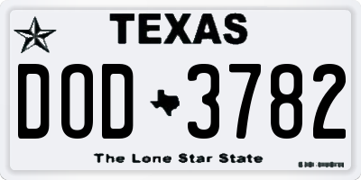 TX license plate DOD3782
