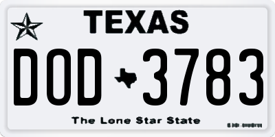 TX license plate DOD3783